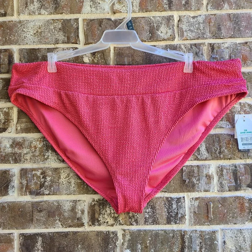 Time and Tru Women's Plus Crinkle Texture Bikini Swim Bottom Pink Size 3X